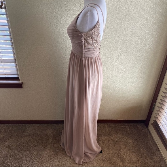 Azazie Bridesmaid Blake Dress Formal Prom Evening Gown Maxi Lace Blush Tan: 4 - Picture 3 of 13